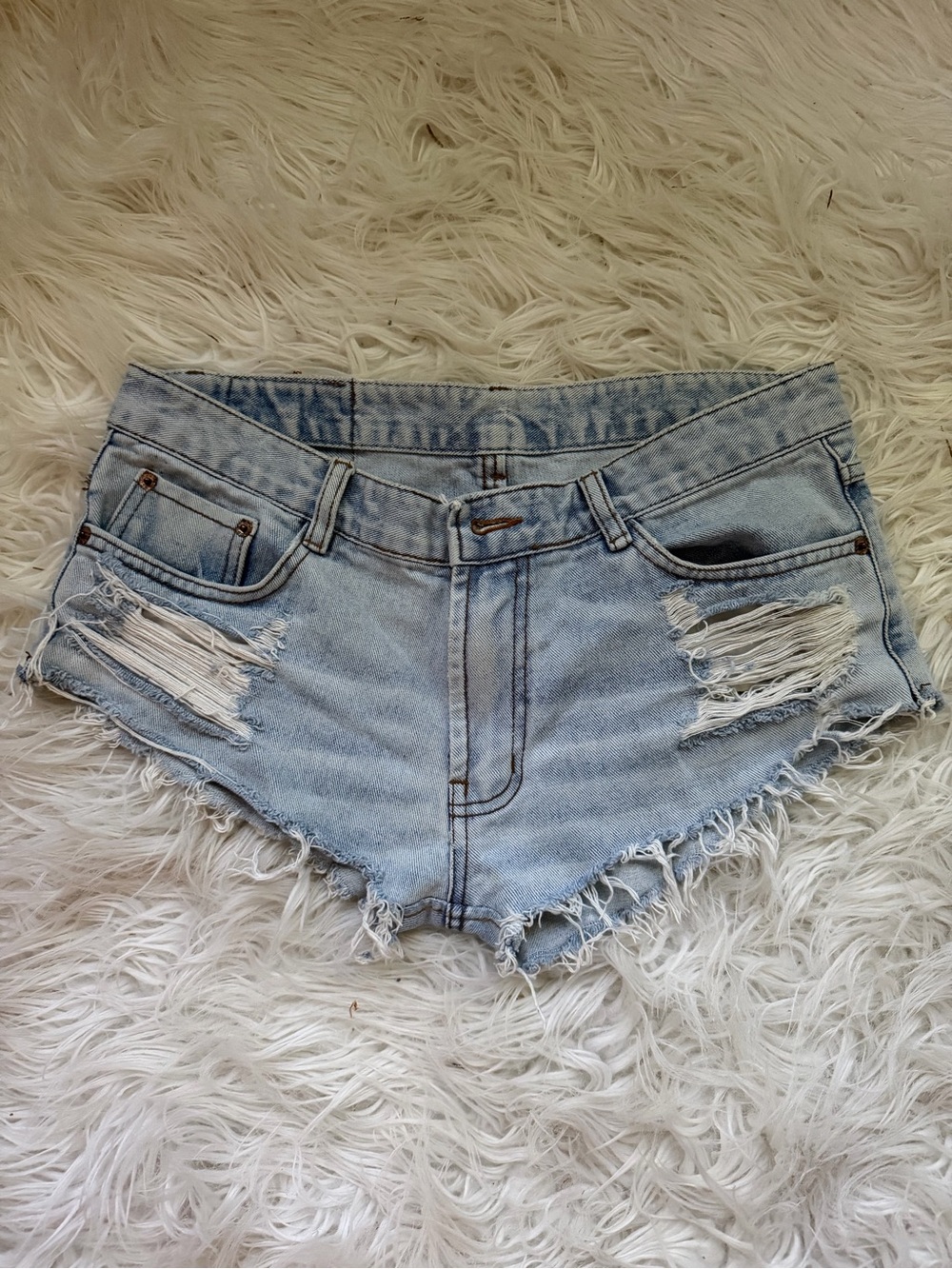 Sexy Light Blue Distressed Denim Cutoff Shorts
